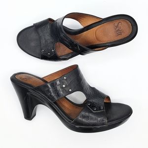 Sofft Black Reptile Pattern Heel Open Toe Leather Sandals Size 11